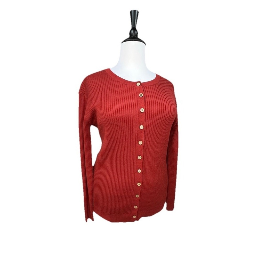 Lularoe Sweater Cardigan  Cinnamon Ribbed Button Up Wood Buttons Stretchy 2 XL